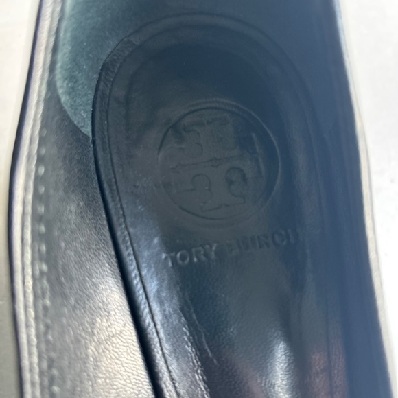 Tory Burch Black Pebble Genuine Leather Open Toe Heel Wedges size 7.5 - Picture 7 of 16